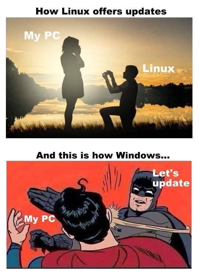 How linux offers updates and this is how windows