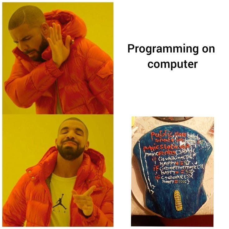 Programming on computer & programming on cake