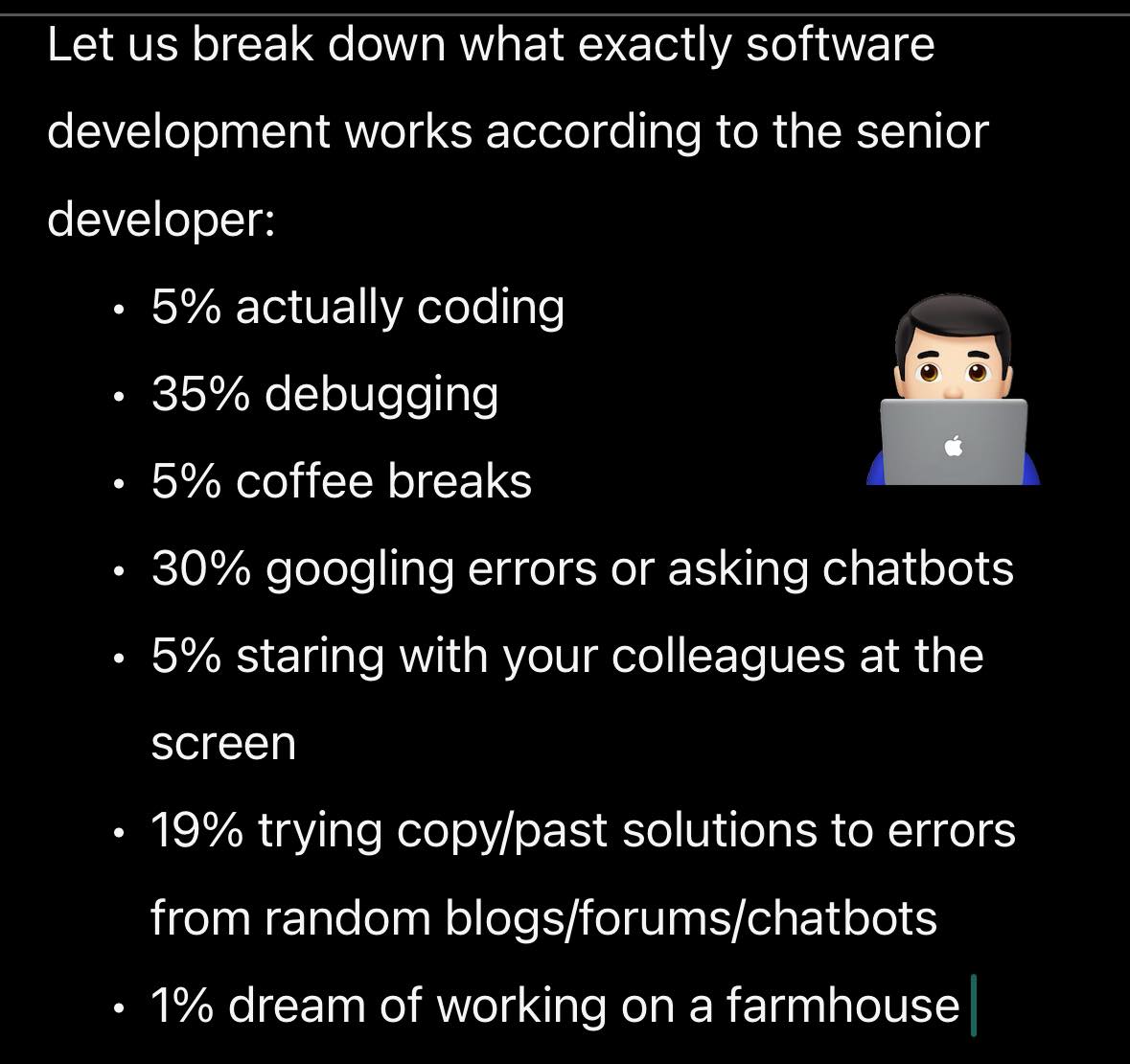 software development works according to the senior developer